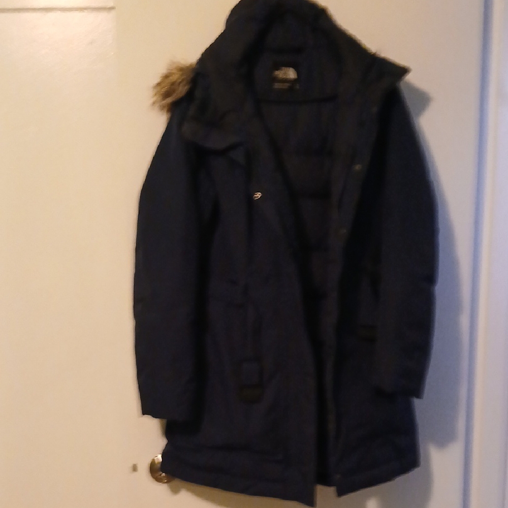 North Face Navy Parka with Faux Fur Hood